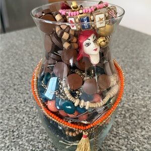 Vintage Jewelry Jar – 30+ Pieces | Necklaces, Bracelets, Earrings & Craft Charms